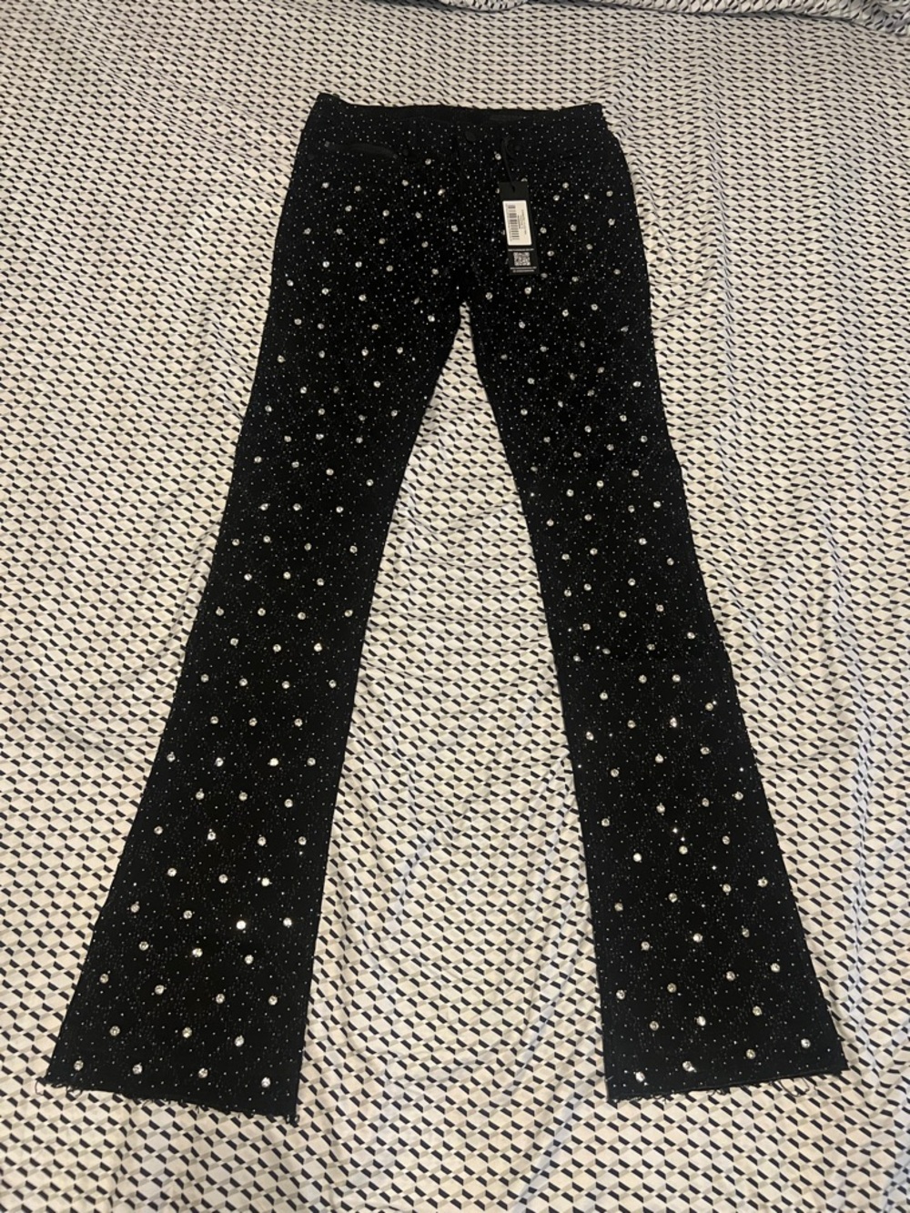 Women's Black Flare Jeans with Crystal Embellishments